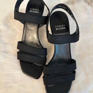 Stuart Weitzman Black Women's Kitten Heel Sandals